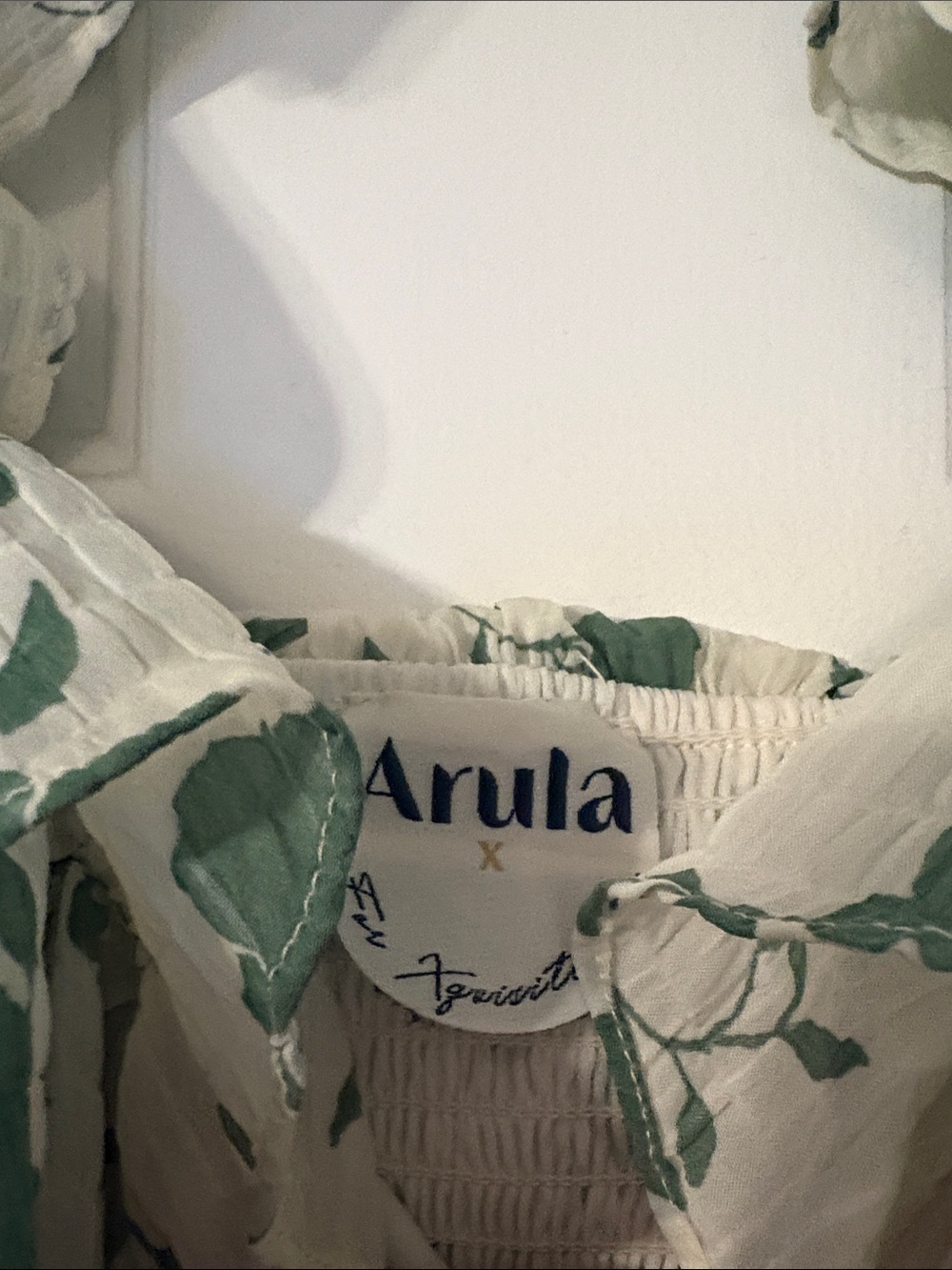 ARULA White Dress with Green Botanical Print - Picture 2 of 4